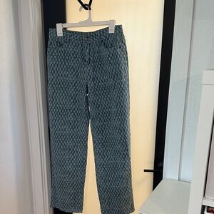 Women's Blue Checkered Straight Leg Jeans